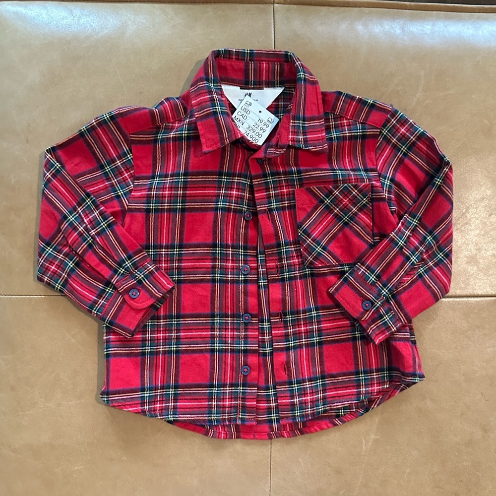 H&M Holiday Plaid Top 18-24M NWT